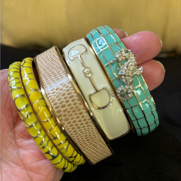 Enamel Bracelet Collection 5pcs Turquoise, Yellow, White, Tan - Picture 3 of 7